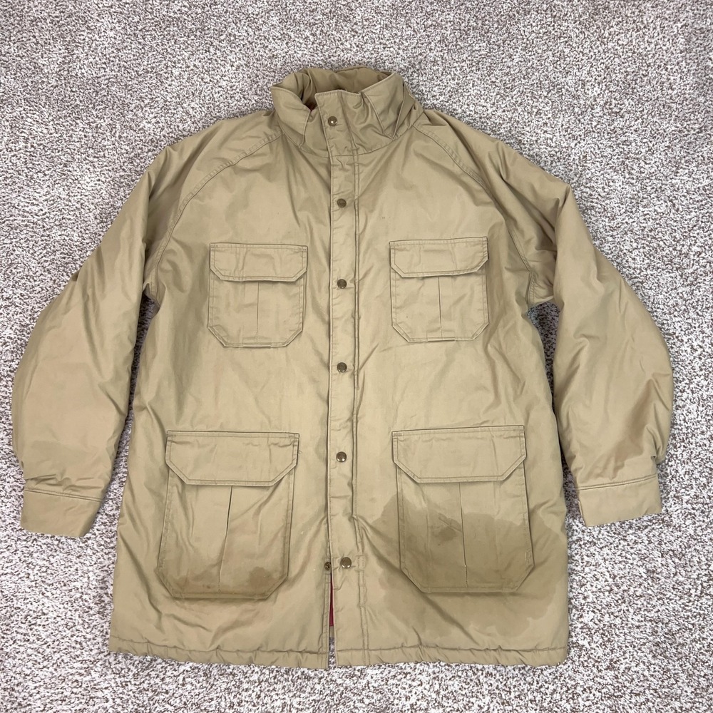 Vintage Woolrich Coat Mens XL Beige Insulated Parka Hunting Pockets Outdoor